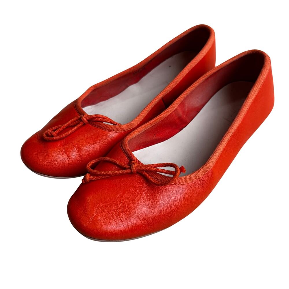 LOFT Orange Leather Ballet Flats with Bow